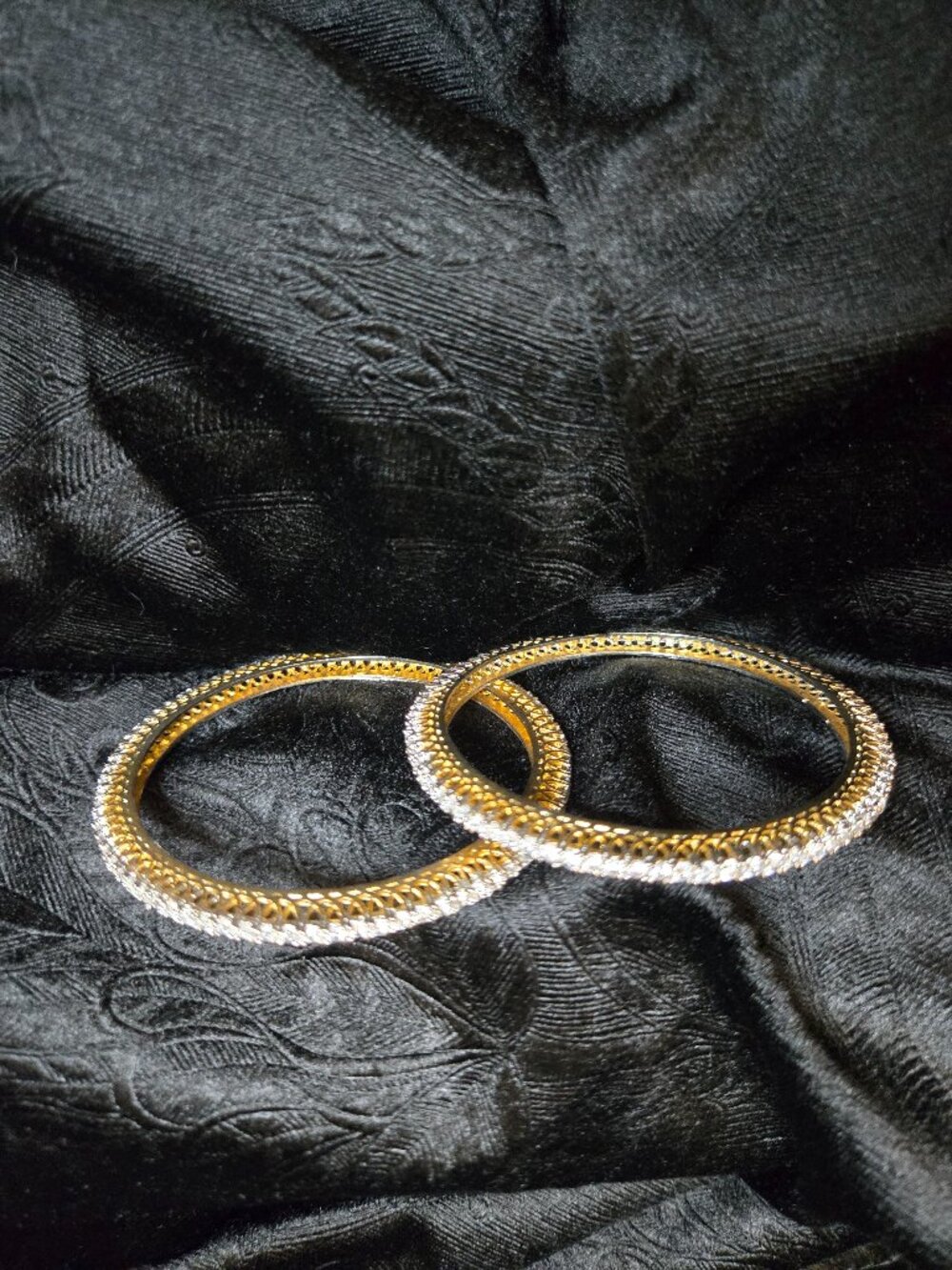 Two-Tone American Diamond CZ Kada Bangles Pair Set